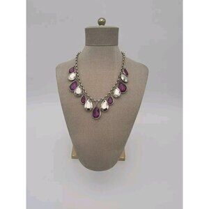 Vintage Silver And Purple Statement Necklace 20 Inch‎ Adjustable Length Light
